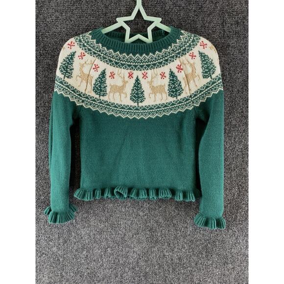 Tahari Girls Sweater Christmas Holiday Fair Isle Ruffle Green Sz 5/6 Reduced 4 - Picture 1 of 10